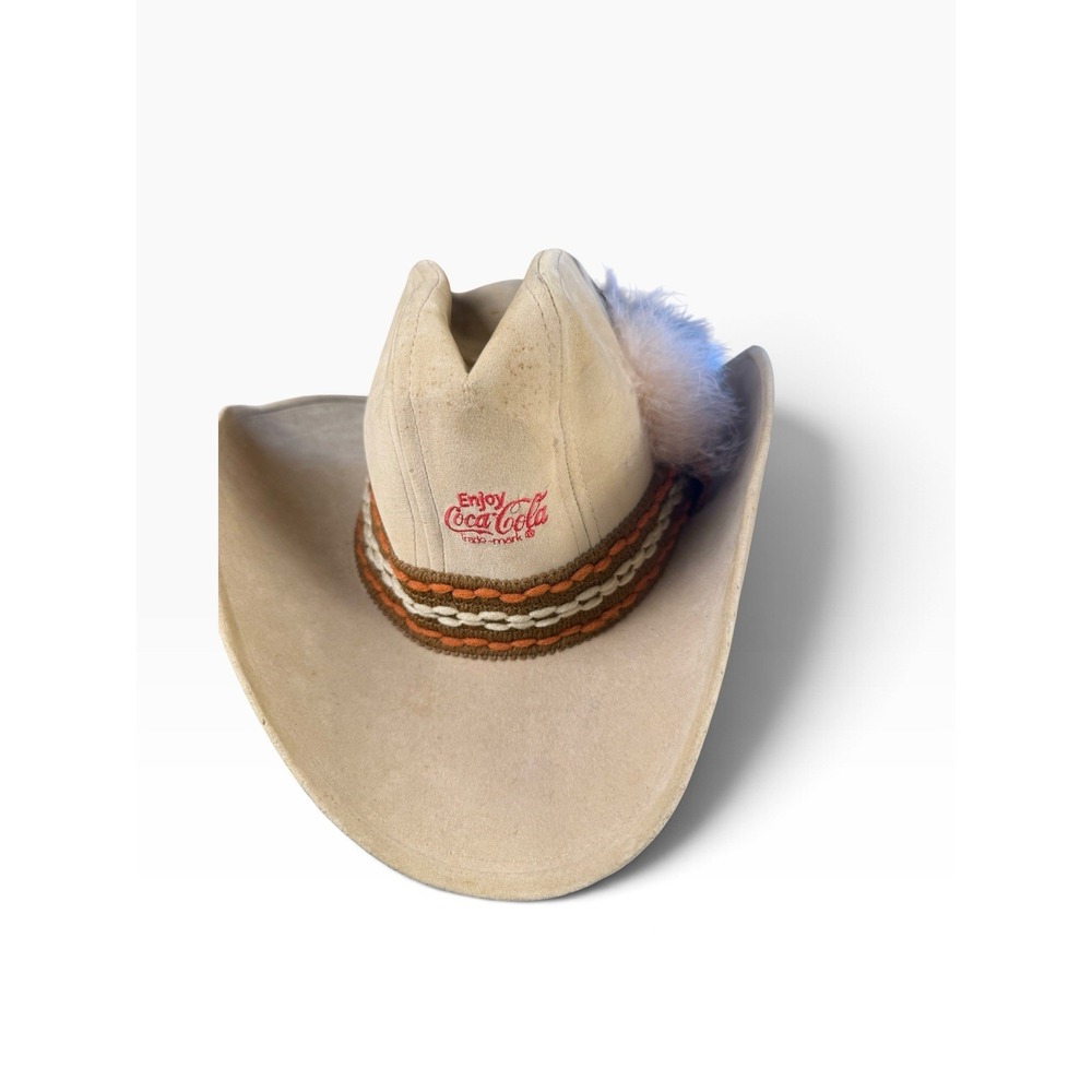 Vintage Enjoy Coca-Cola Cowboy Hat Medium Made USA Western Feather Coke Ad